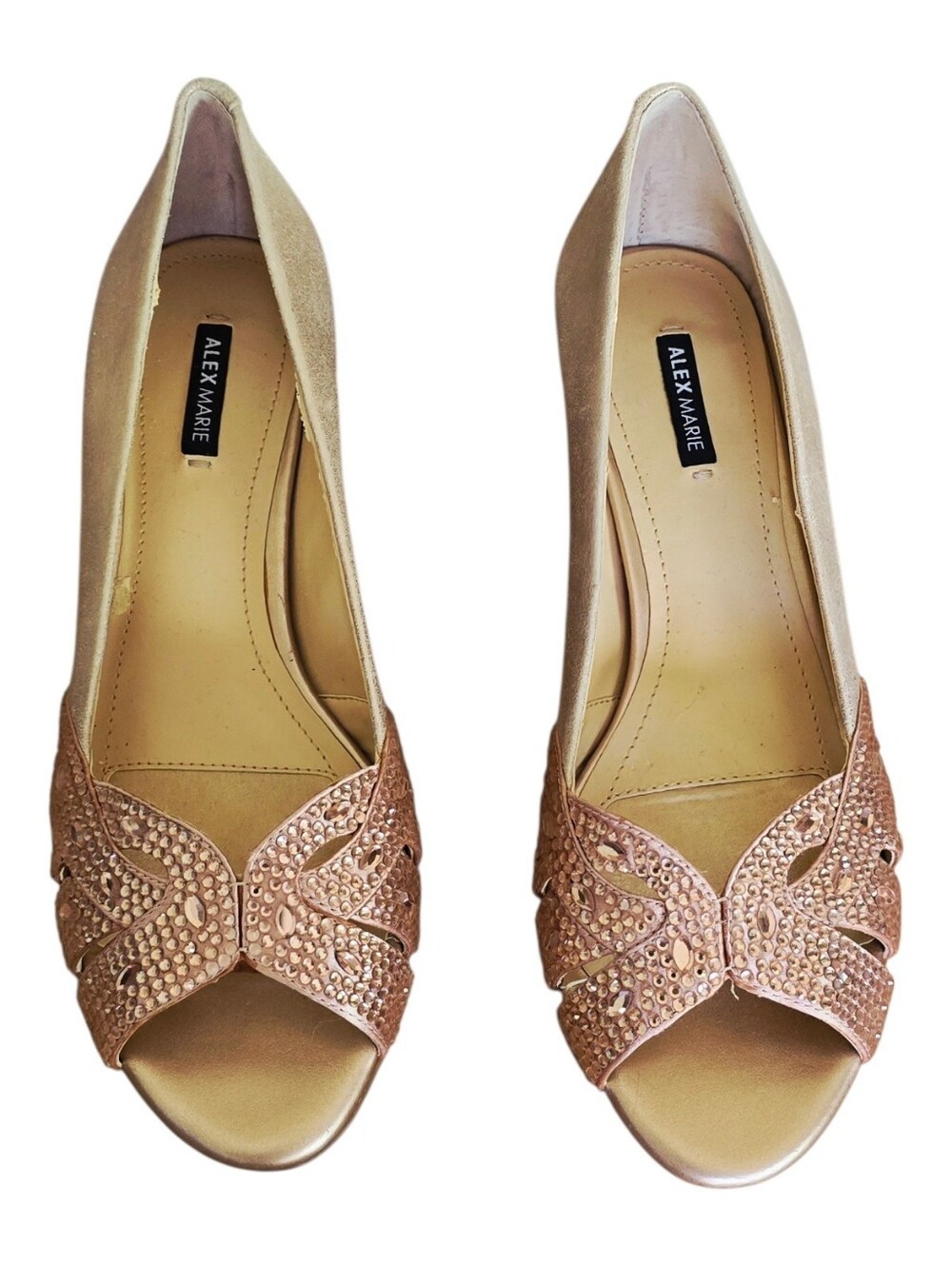 New w/o Box Alex Marie Rose Gold Crystal Peep-Toe Heels 7.5